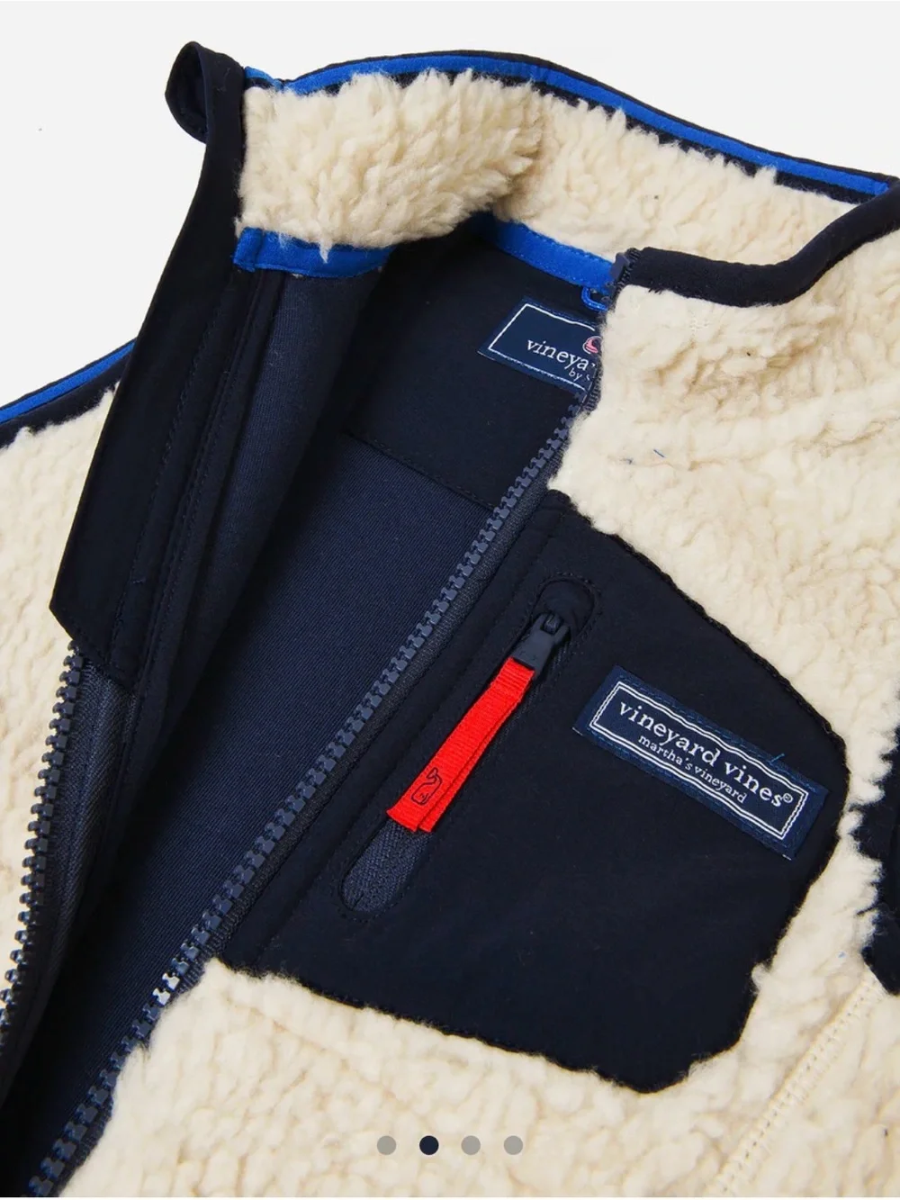 Vineyard Vines Navy Vest with Cream Sherpa and Blue Trim